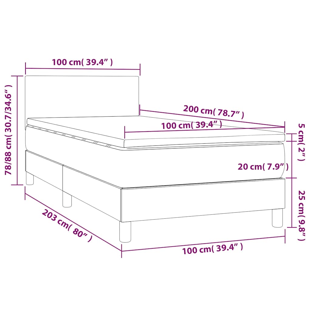 vidaXL Łóżko kontynentalne z materacem i LED czarna ekoskóra 100x200cm
