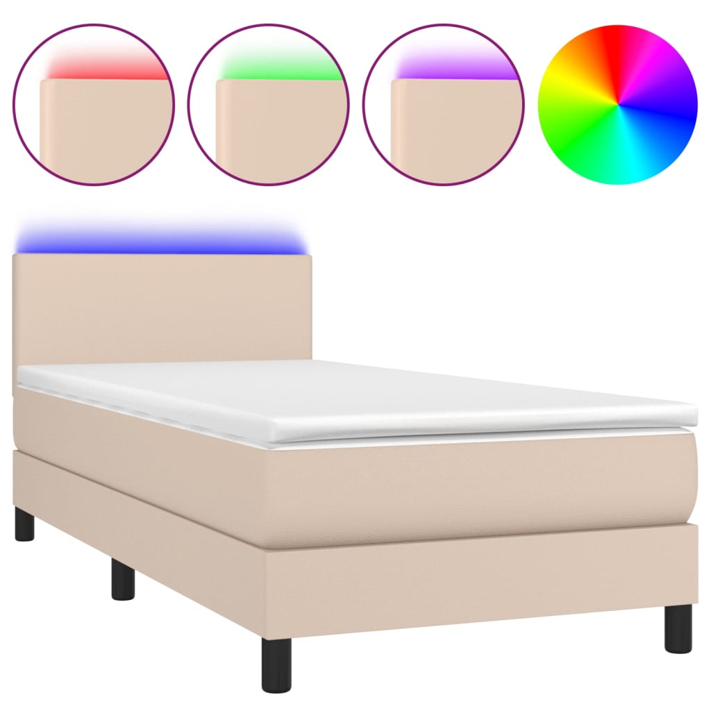 vidaXL Łóżko kontynentalne, materac i LED cappuccino 100x200 cm