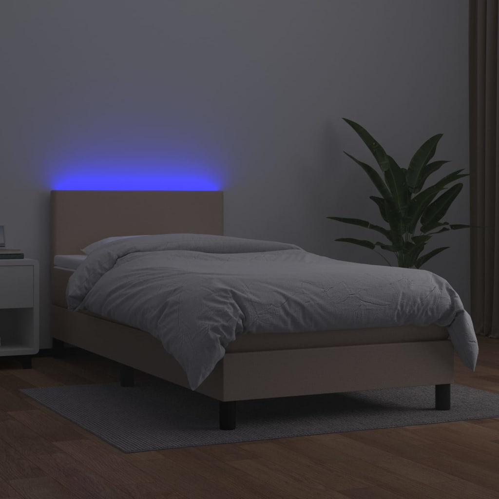vidaXL Łóżko kontynentalne, materac i LED cappuccino 100x200 cm