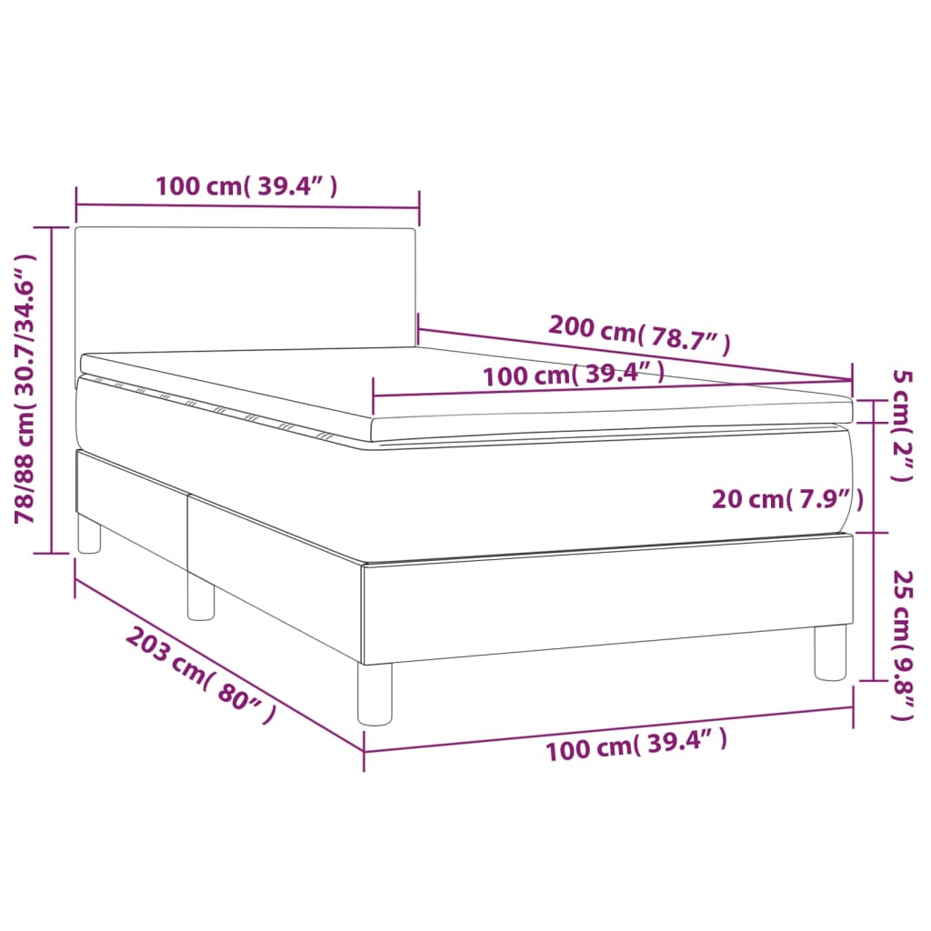 vidaXL Łóżko kontynentalne, materac i LED cappuccino 100x200 cm