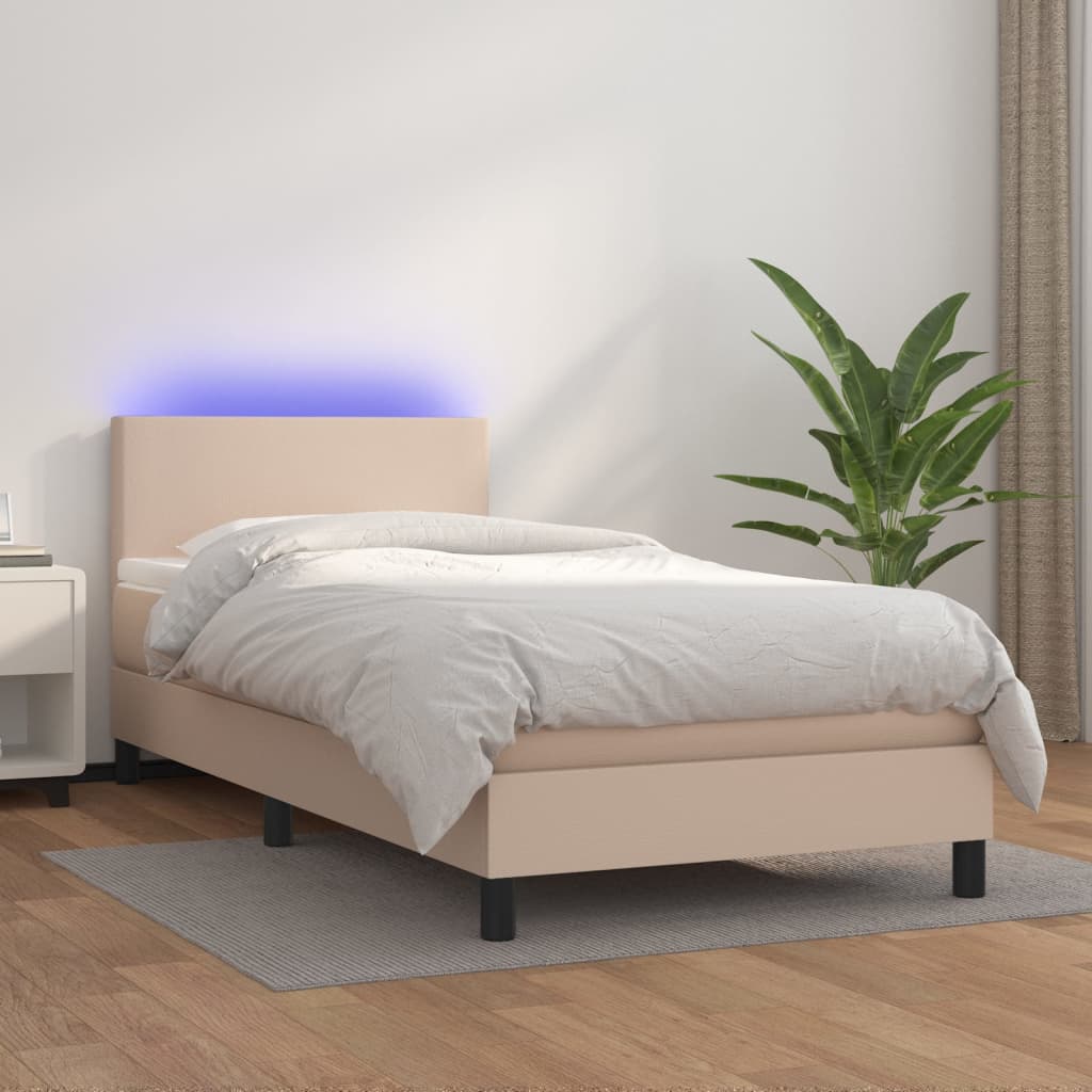 vidaXL Łóżko kontynentalne, materac i LED cappuccino 100x200 cm