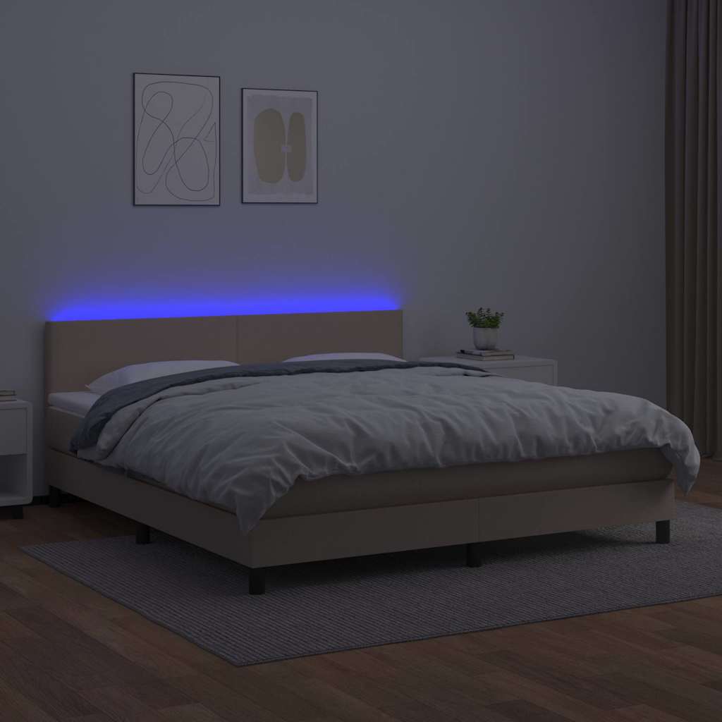 vidaXL Łóżko kontynentalne, materac i LED cappuccino 160x200 cm