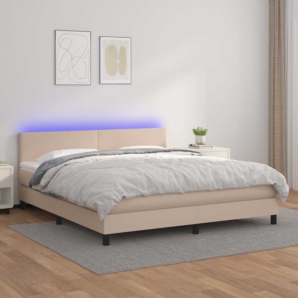 vidaXL Łóżko kontynentalne, materac i LED cappuccino 160x200 cm