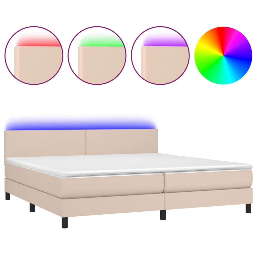 vidaXL Łóżko kontynentalne, materac i LED cappuccino 200x200 cm
