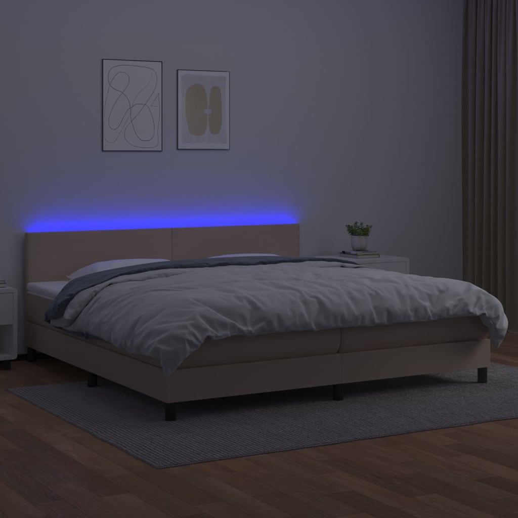 vidaXL Łóżko kontynentalne, materac i LED cappuccino 200x200 cm