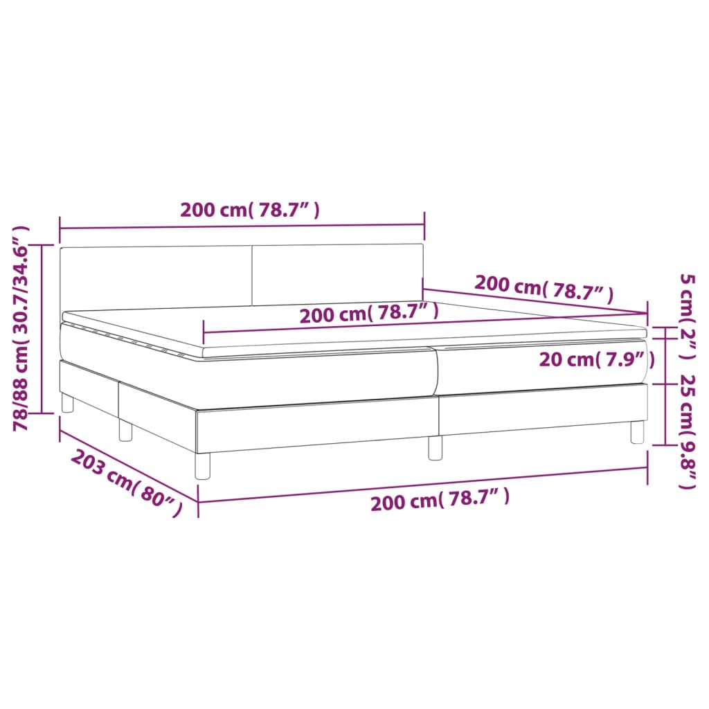 vidaXL Łóżko kontynentalne, materac i LED cappuccino 200x200 cm