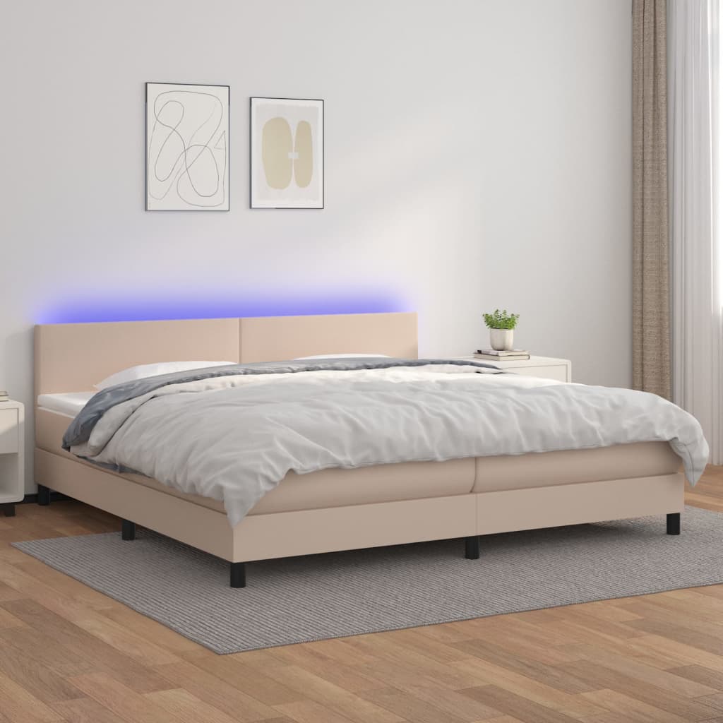 vidaXL Łóżko kontynentalne, materac i LED cappuccino 200x200 cm