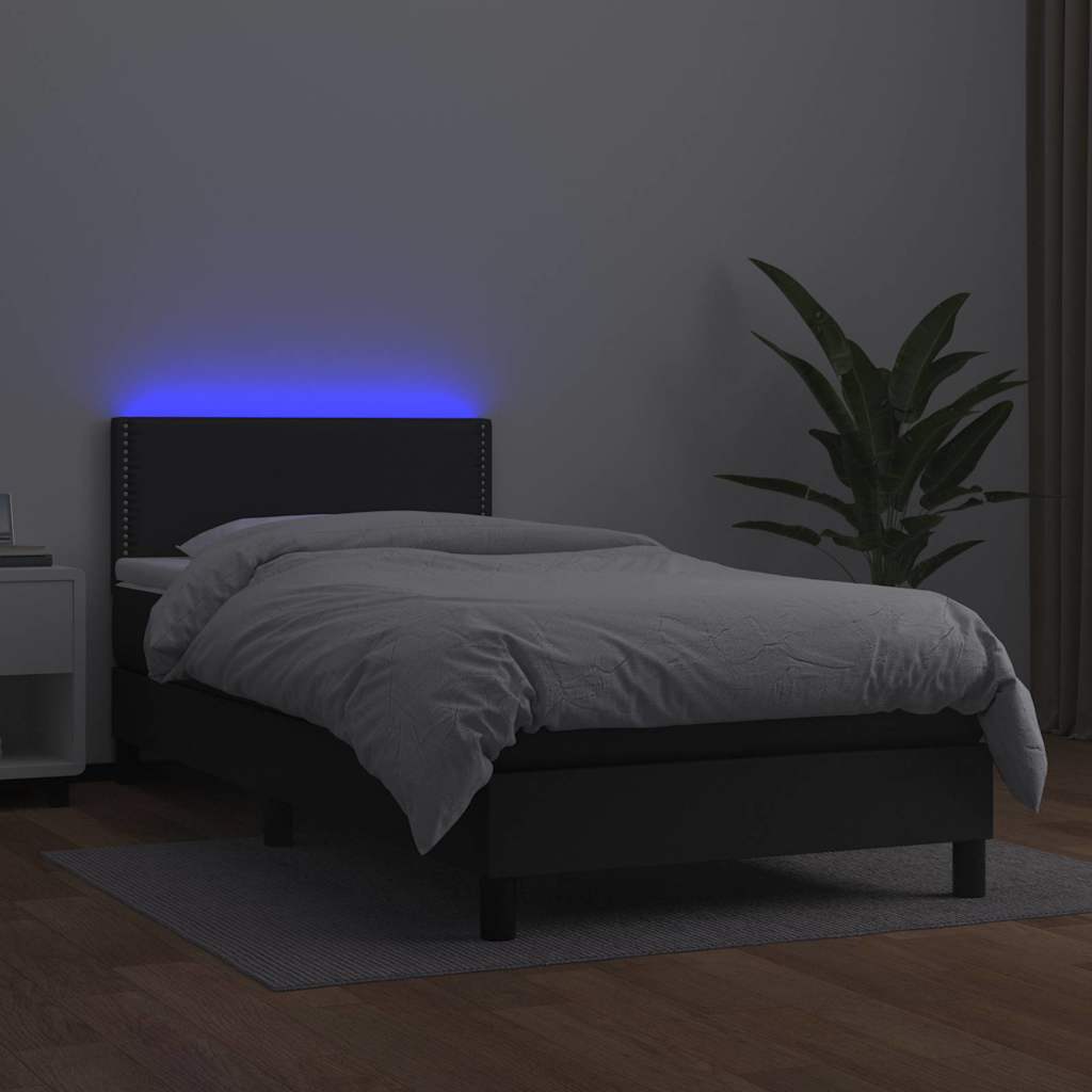 vidaXL Łóżko kontynentalne z materacem i LED czarna ekoskóra 80x200 cm