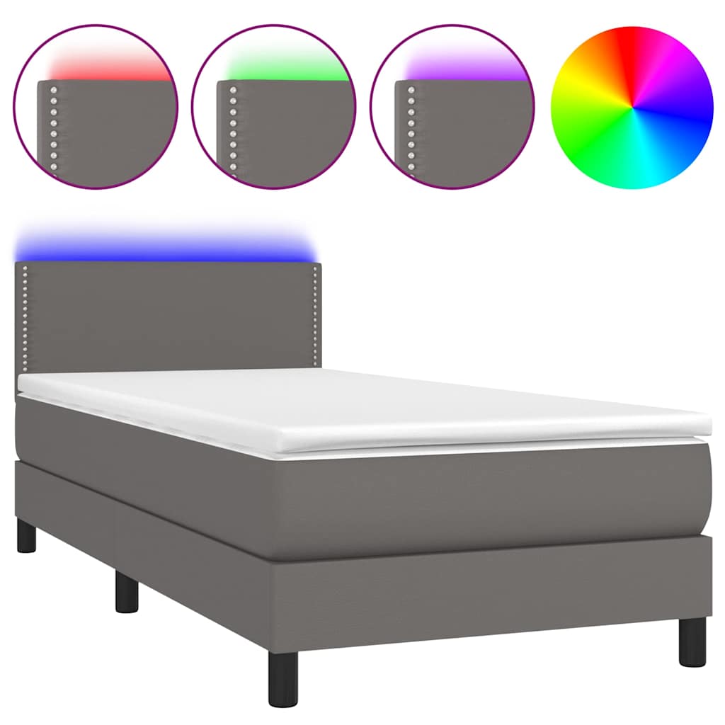 vidaXL Łóżko kontynentalne z materacem i LED, szara ekoskóra 80x200 cm