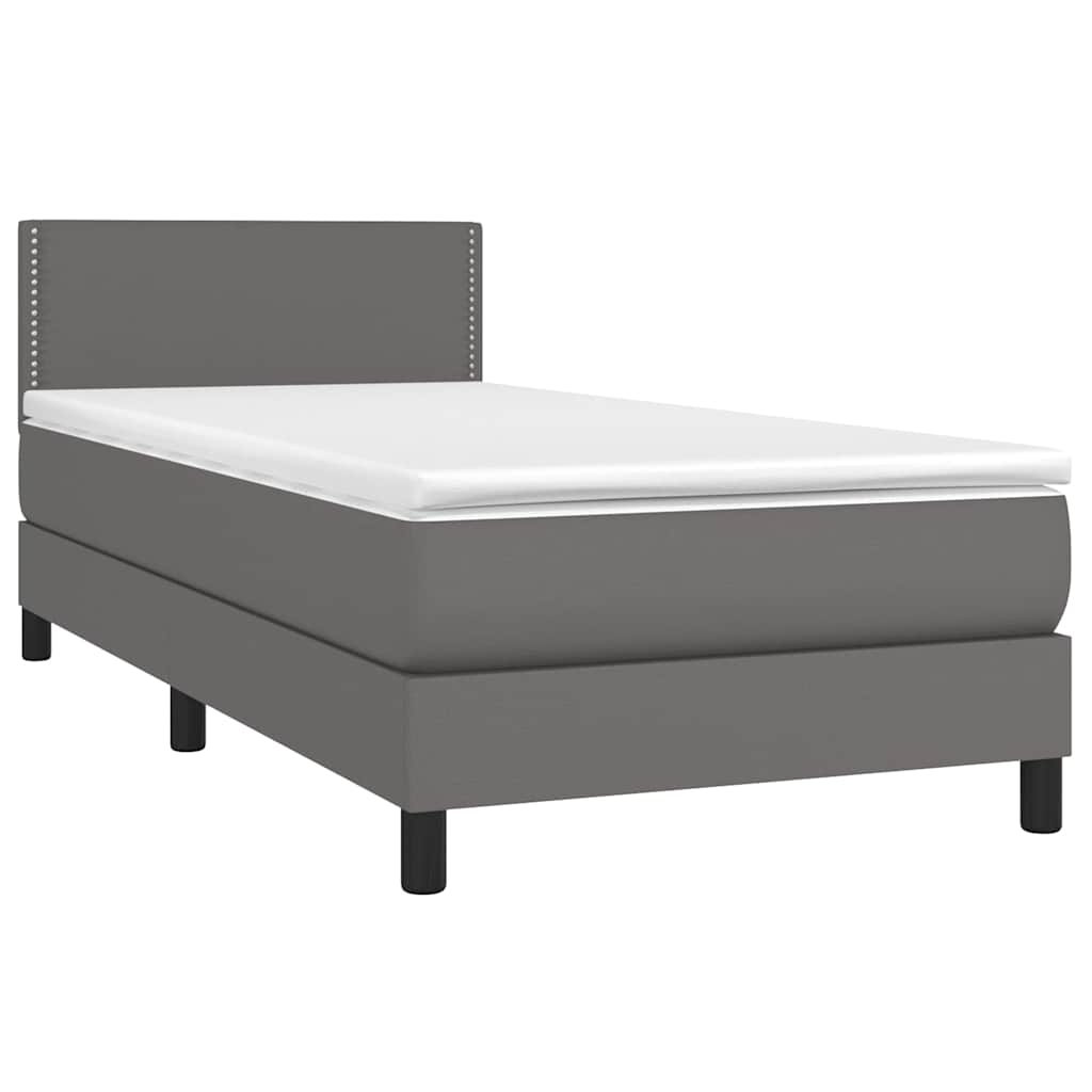 vidaXL Łóżko kontynentalne z materacem i LED, szara ekoskóra 80x200 cm