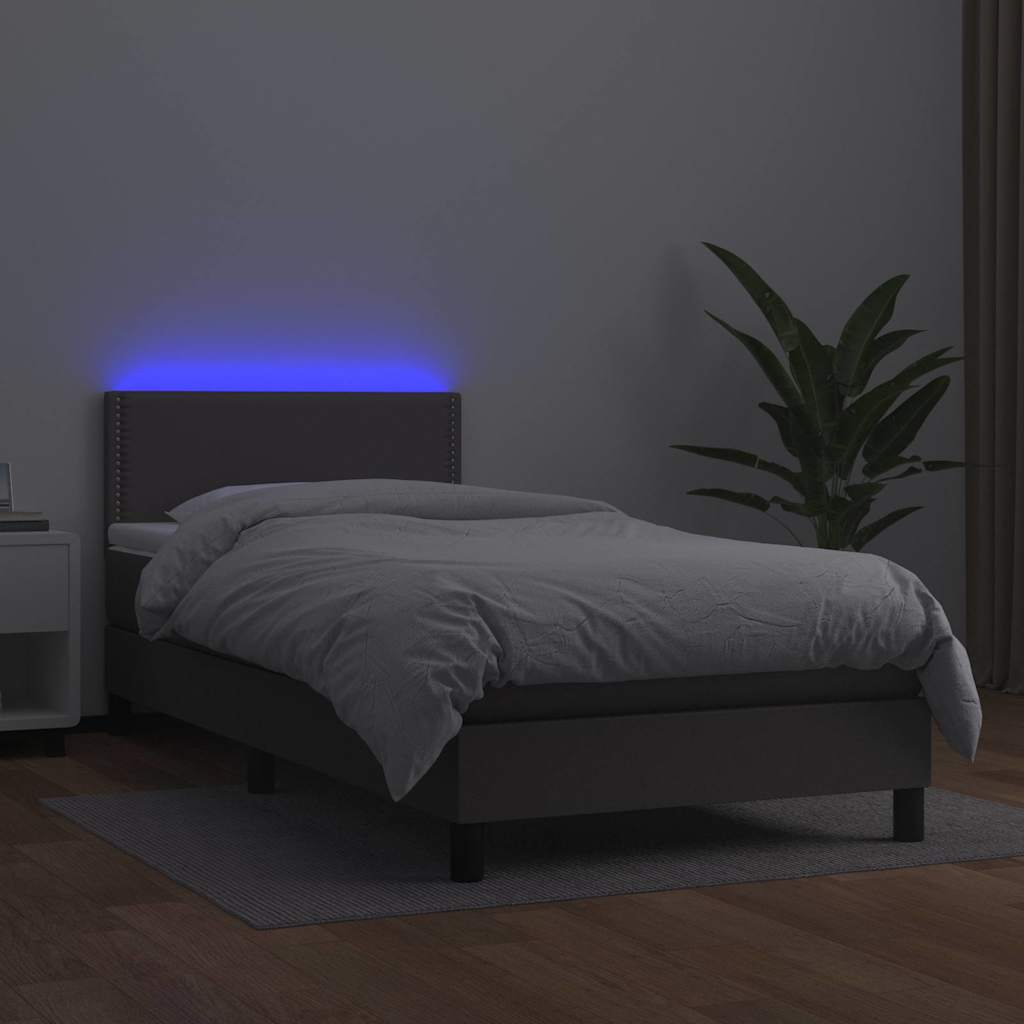 vidaXL Łóżko kontynentalne z materacem i LED, szara ekoskóra 80x200 cm