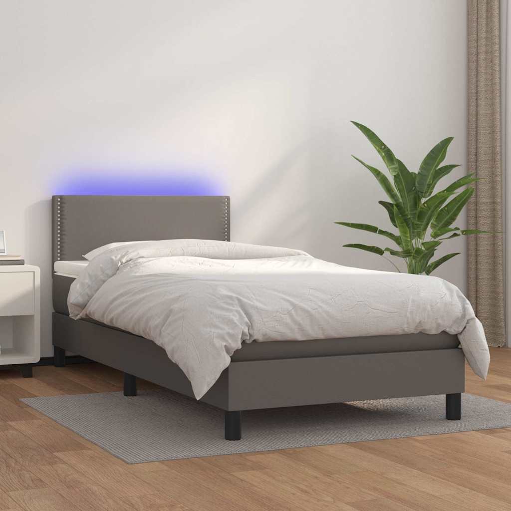 vidaXL Łóżko kontynentalne z materacem i LED, szara ekoskóra 80x200 cm