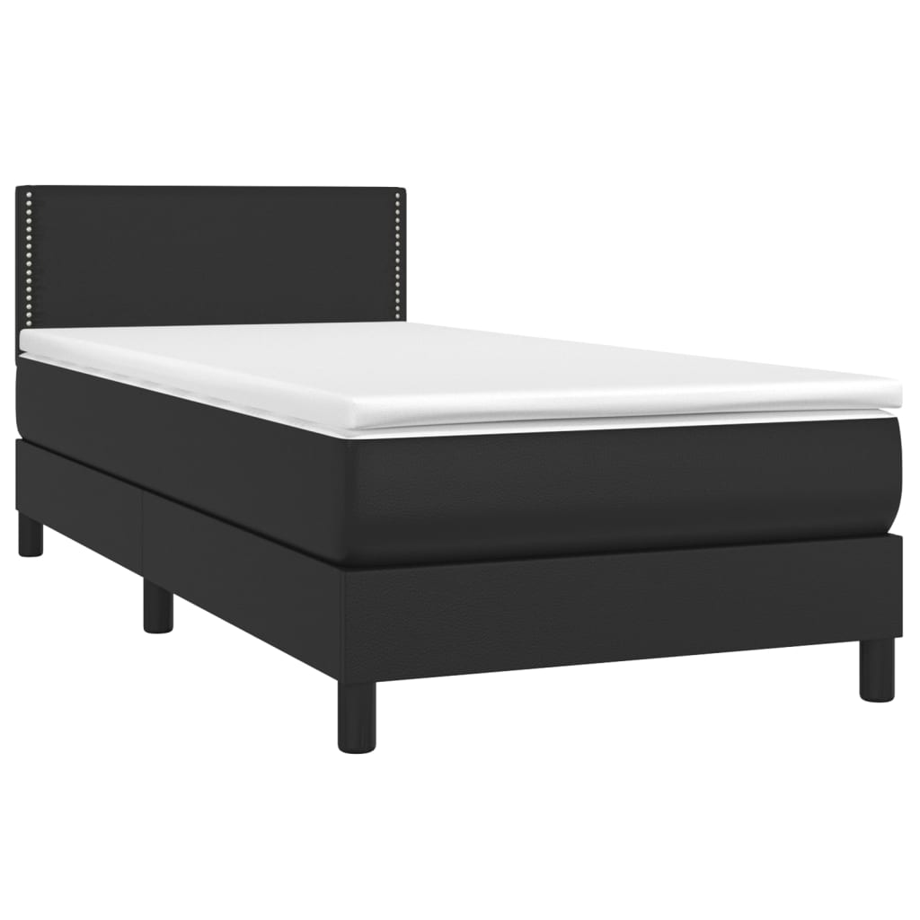 vidaXL Łóżko kontynentalne z materacem i LED czarna ekoskóra 90x190 cm