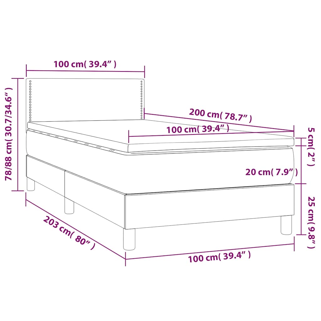 vidaXL Łóżko kontynentalne z materacem i LED czarna ekoskóra 100x200cm