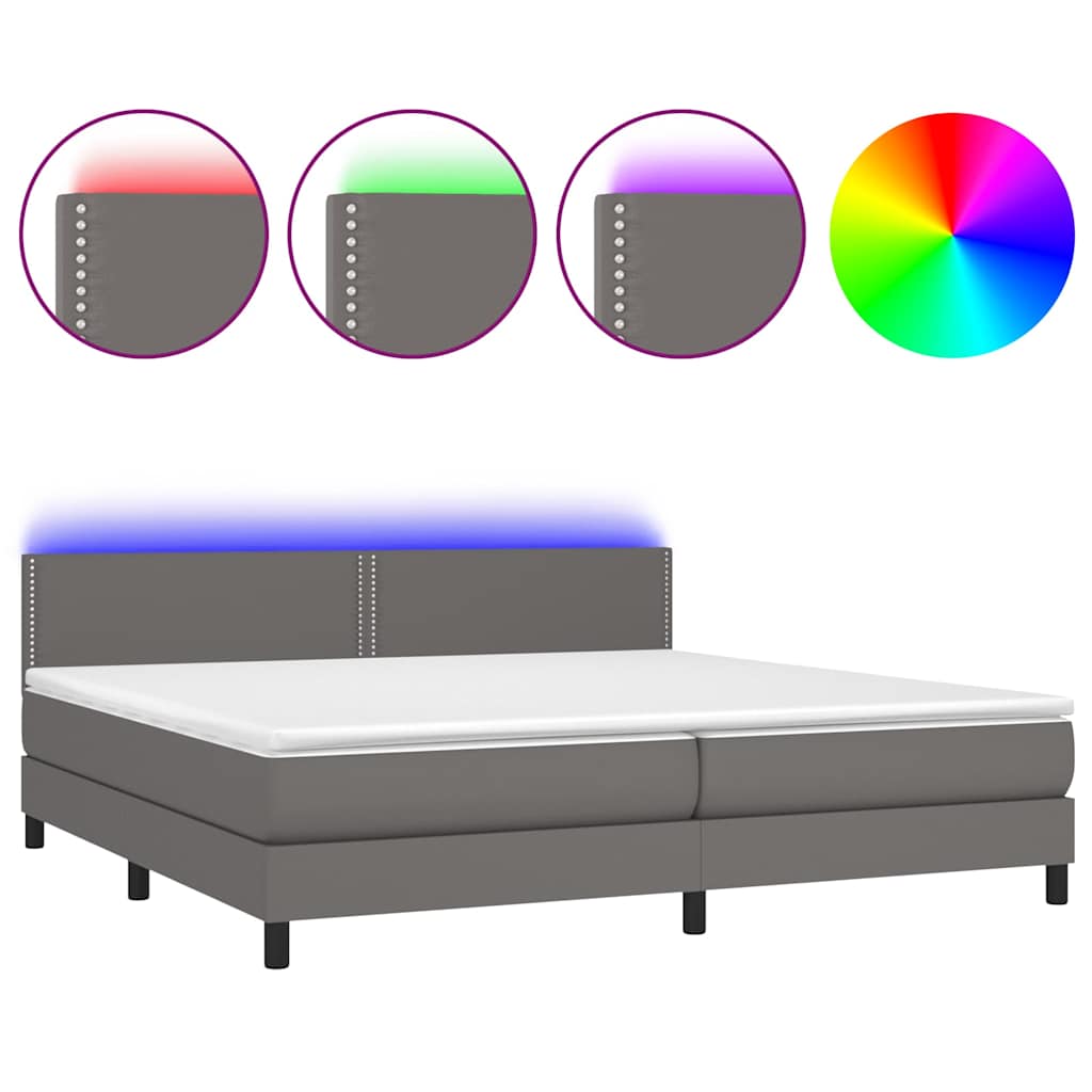 vidaXL Łóżko kontynentalne z materacem i LED, szara ekoskóra 200x200cm