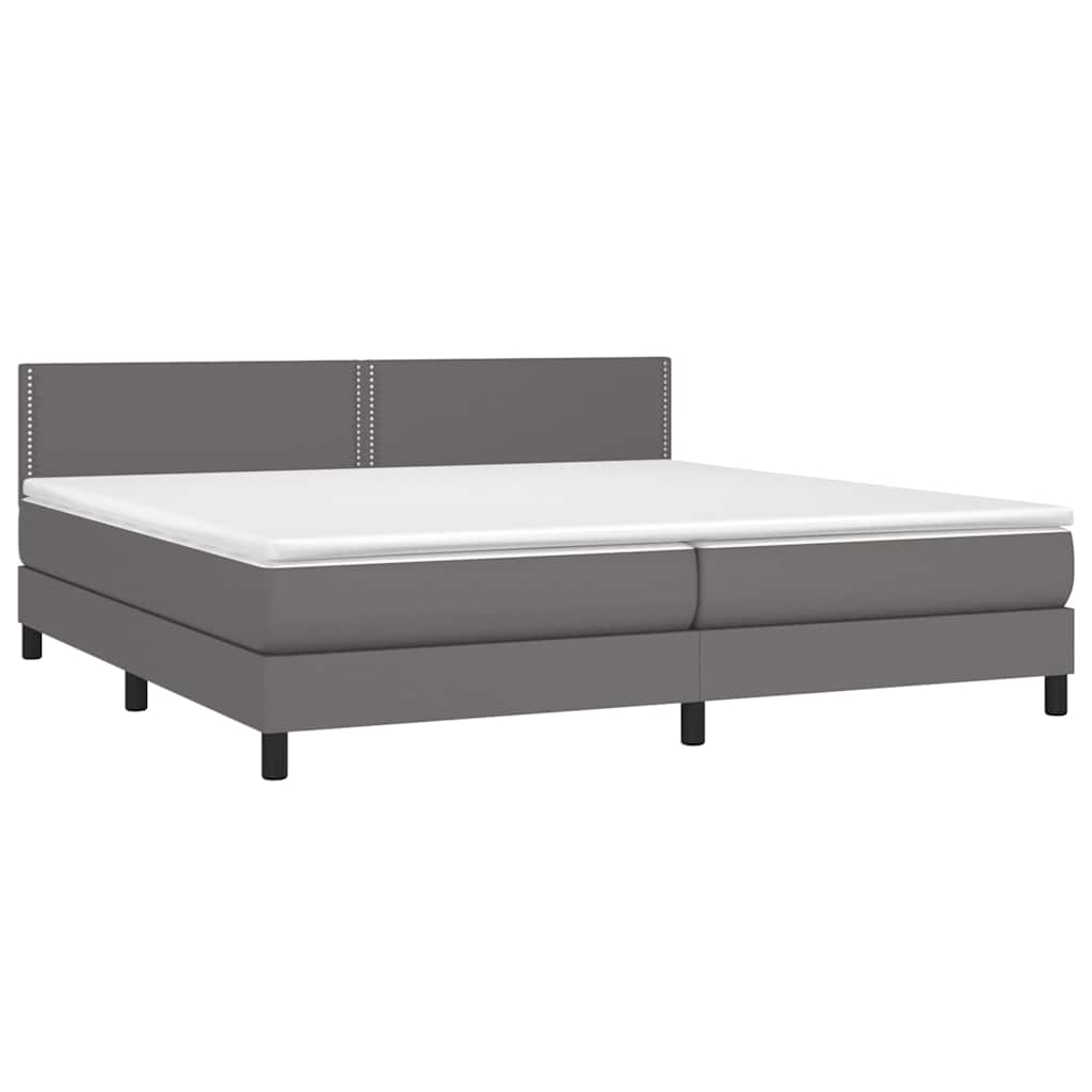 vidaXL Łóżko kontynentalne z materacem i LED, szara ekoskóra 200x200cm