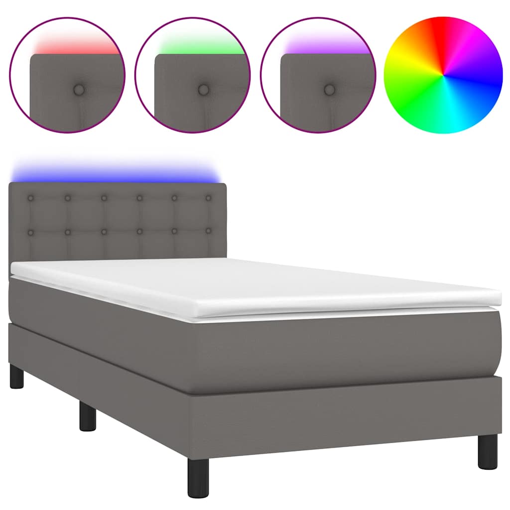 vidaXL Łóżko kontynentalne z materacem i LED, szara ekoskóra 80x200 cm