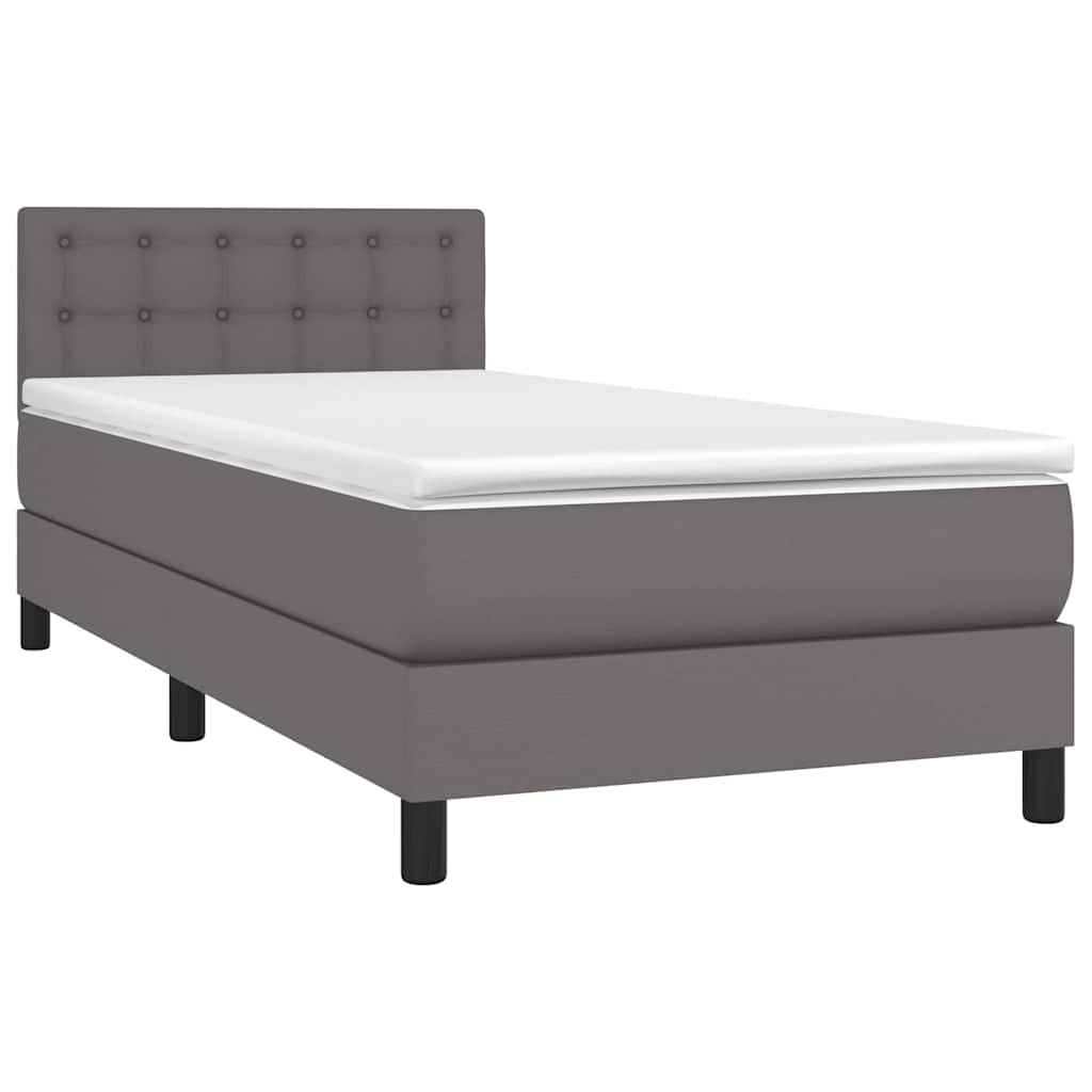 vidaXL Łóżko kontynentalne z materacem i LED, szara ekoskóra 80x200 cm