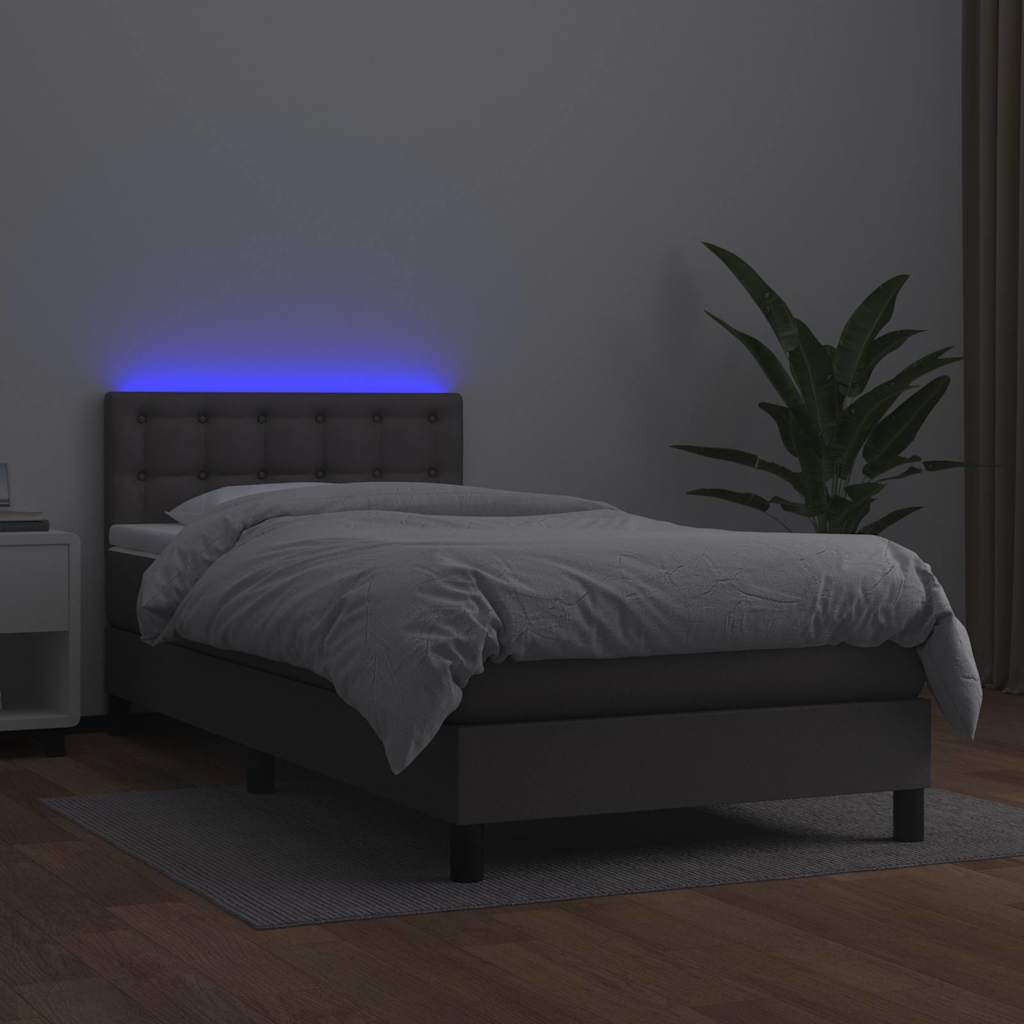 vidaXL Łóżko kontynentalne z materacem i LED, szara ekoskóra 80x200 cm