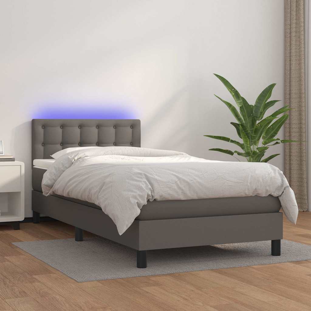 vidaXL Łóżko kontynentalne z materacem i LED, szara ekoskóra 80x200 cm