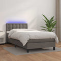 vidaXL Łóżko kontynentalne z materacem i LED, szara ekoskóra 80x200 cm