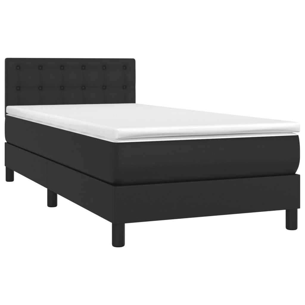 vidaXL Łóżko kontynentalne z materacem i LED czarna ekoskóra 90x190 cm