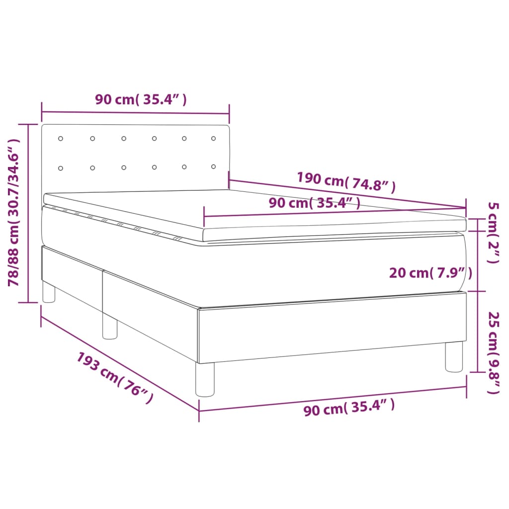 vidaXL Łóżko kontynentalne z materacem i LED czarna ekoskóra 90x190 cm