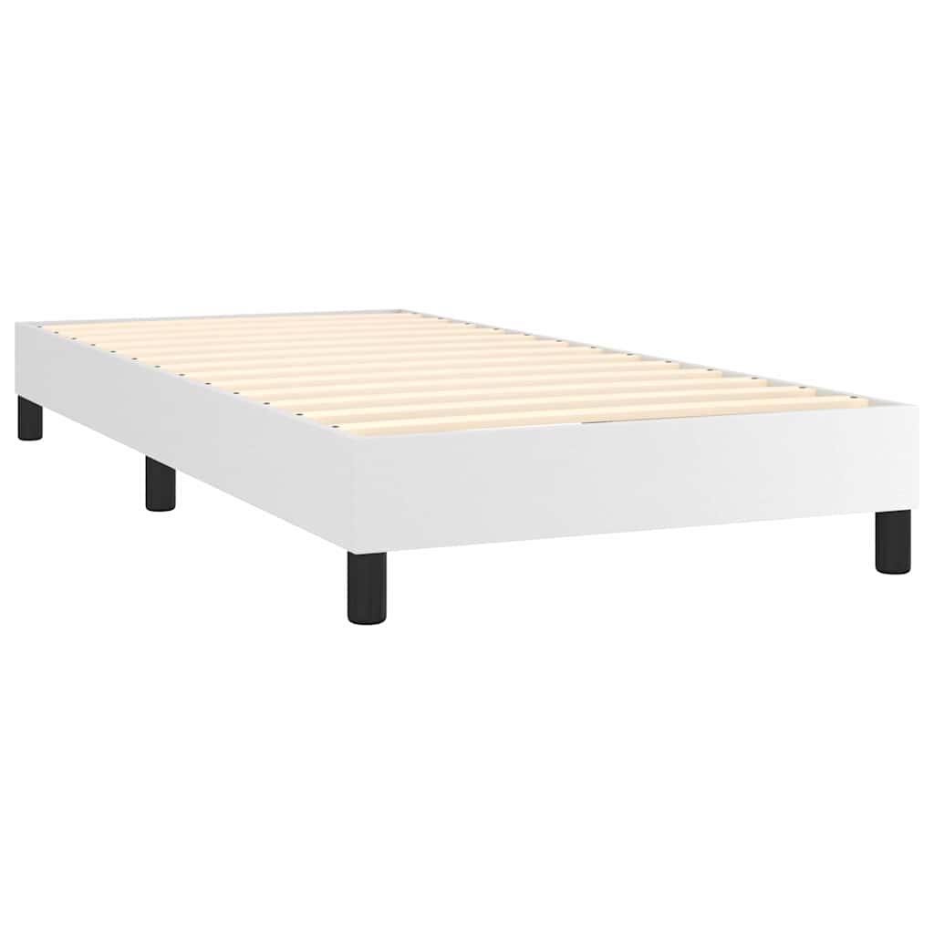 vidaXL Łóżko kontynentalne z materacem i LED, biała ekoskóra 90x190 cm
