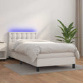 vidaXL Łóżko kontynentalne z materacem i LED, biała ekoskóra 90x190 cm