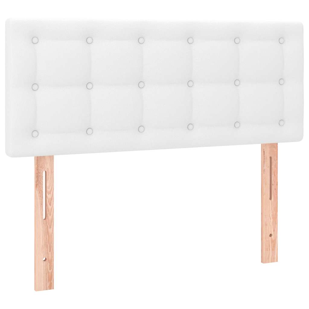 vidaXL Łóżko kontynentalne z materacem i LED, biała ekoskóra 90x200 cm