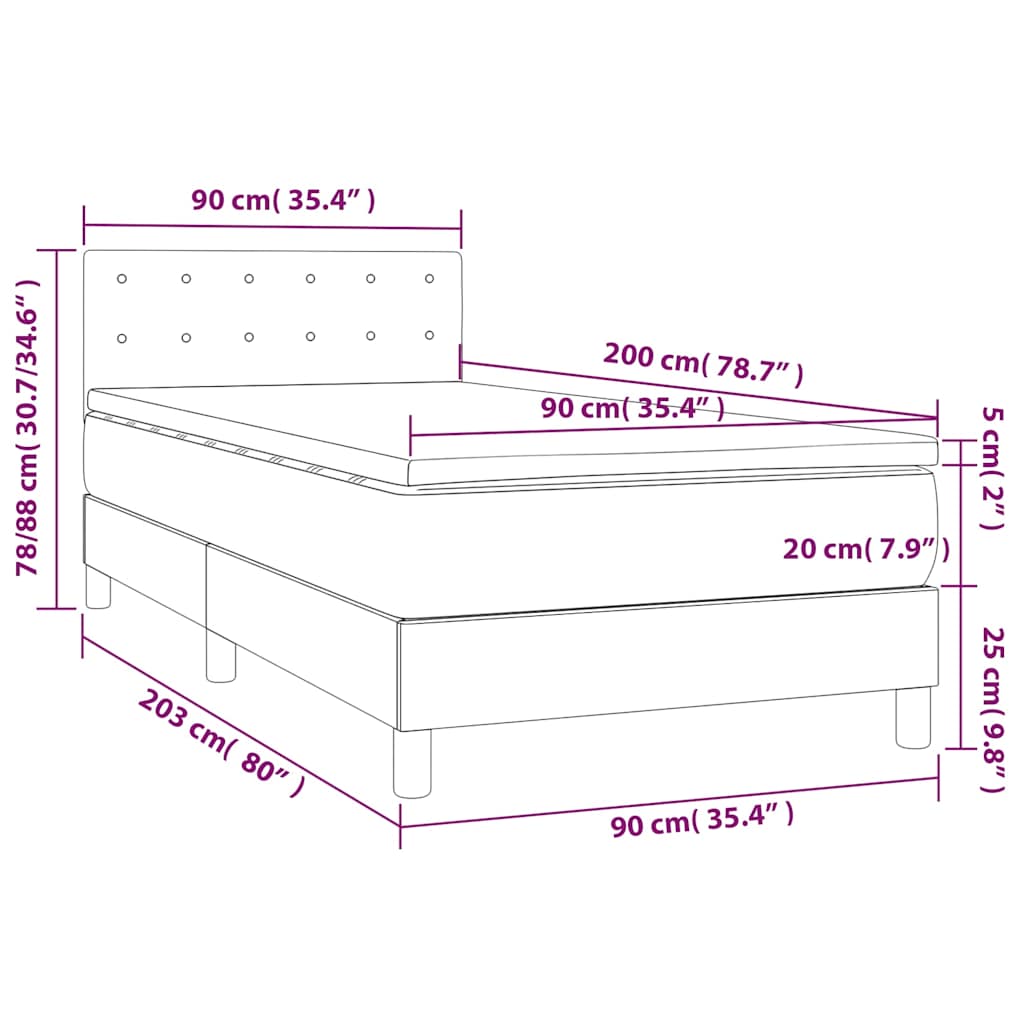 vidaXL Łóżko kontynentalne z materacem i LED, biała ekoskóra 90x200 cm