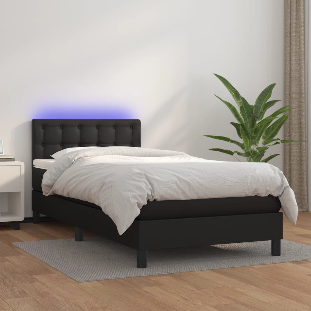 vidaXL Łóżko kontynentalne z materacem i LED czarna ekoskóra 100x200cm