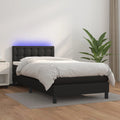 vidaXL Łóżko kontynentalne z materacem i LED czarna ekoskóra 100x200cm