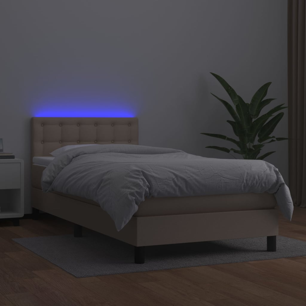 vidaXL Łóżko kontynentalne, materac i LED cappuccino 100x200 cm