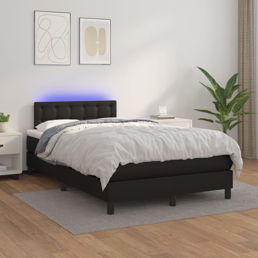 vidaXL Łóżko kontynentalne z materacem i LED czarna ekoskóra 120x200cm