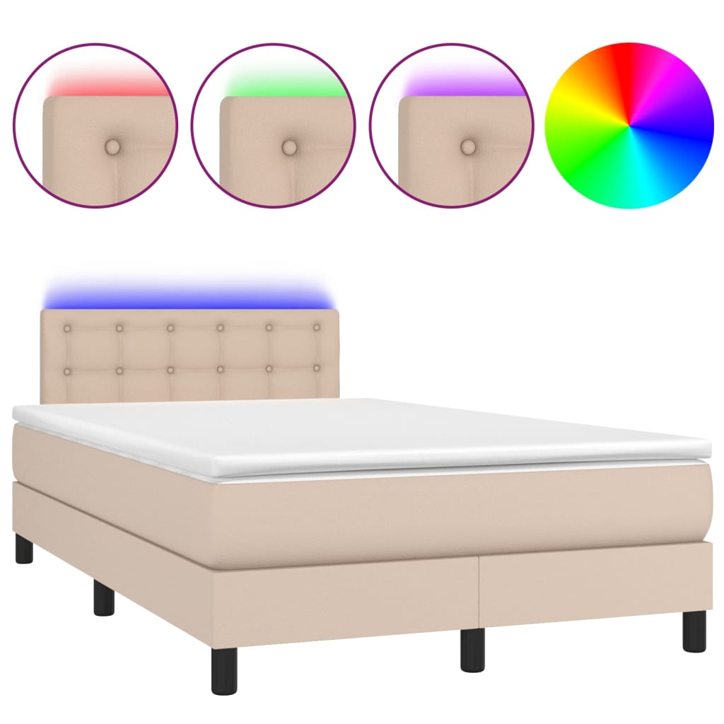vidaXL Łóżko kontynentalne, materac i LED cappuccino 120x200cm