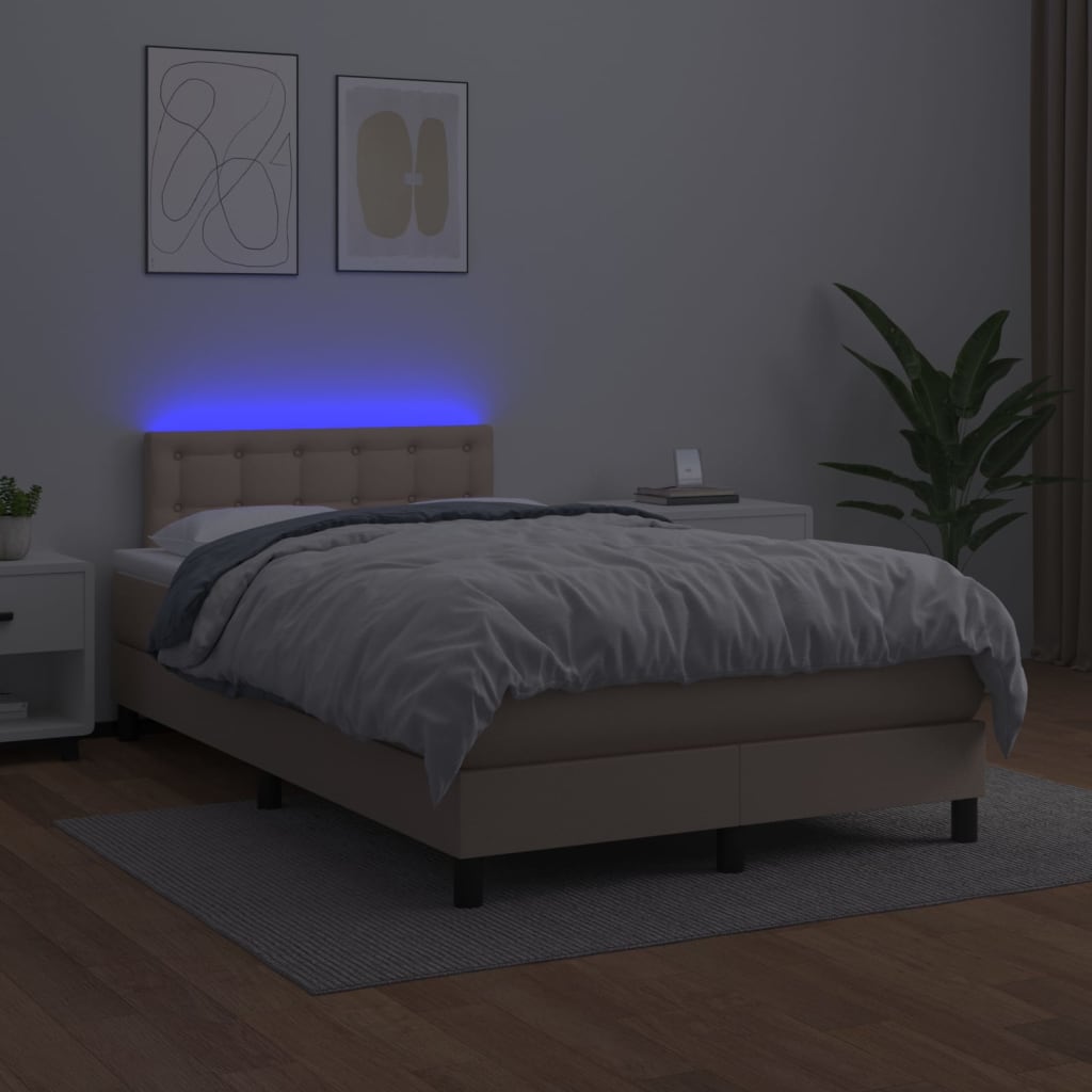 vidaXL Łóżko kontynentalne, materac i LED cappuccino 120x200cm
