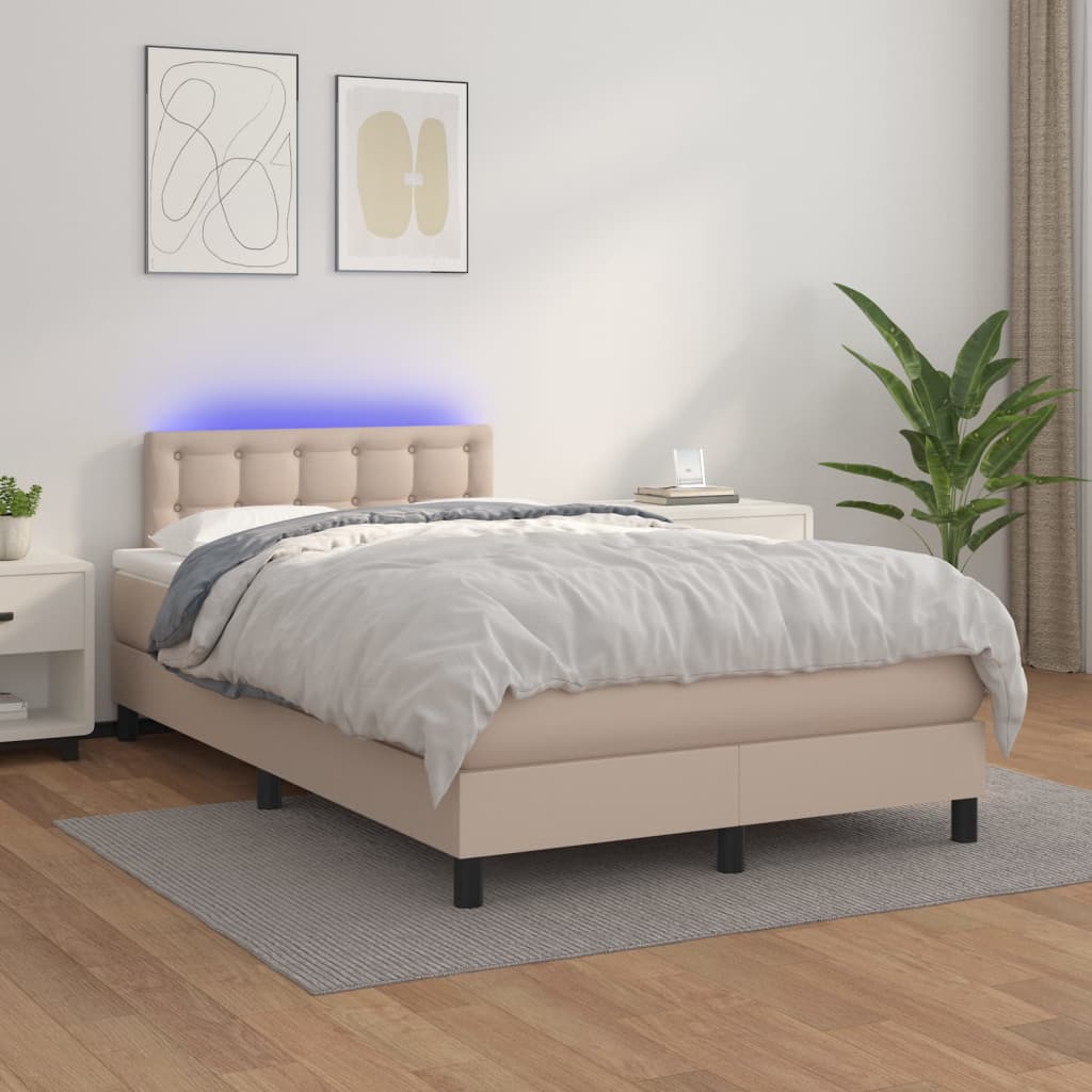 vidaXL Łóżko kontynentalne, materac i LED cappuccino 120x200cm