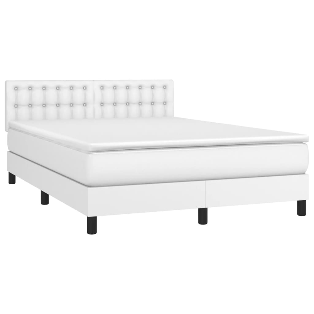 vidaXL Łóżko kontynentalne z materacem i LED, biała ekoskóra 140x190cm