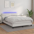 vidaXL Łóżko kontynentalne z materacem i LED, biała ekoskóra 140x190cm