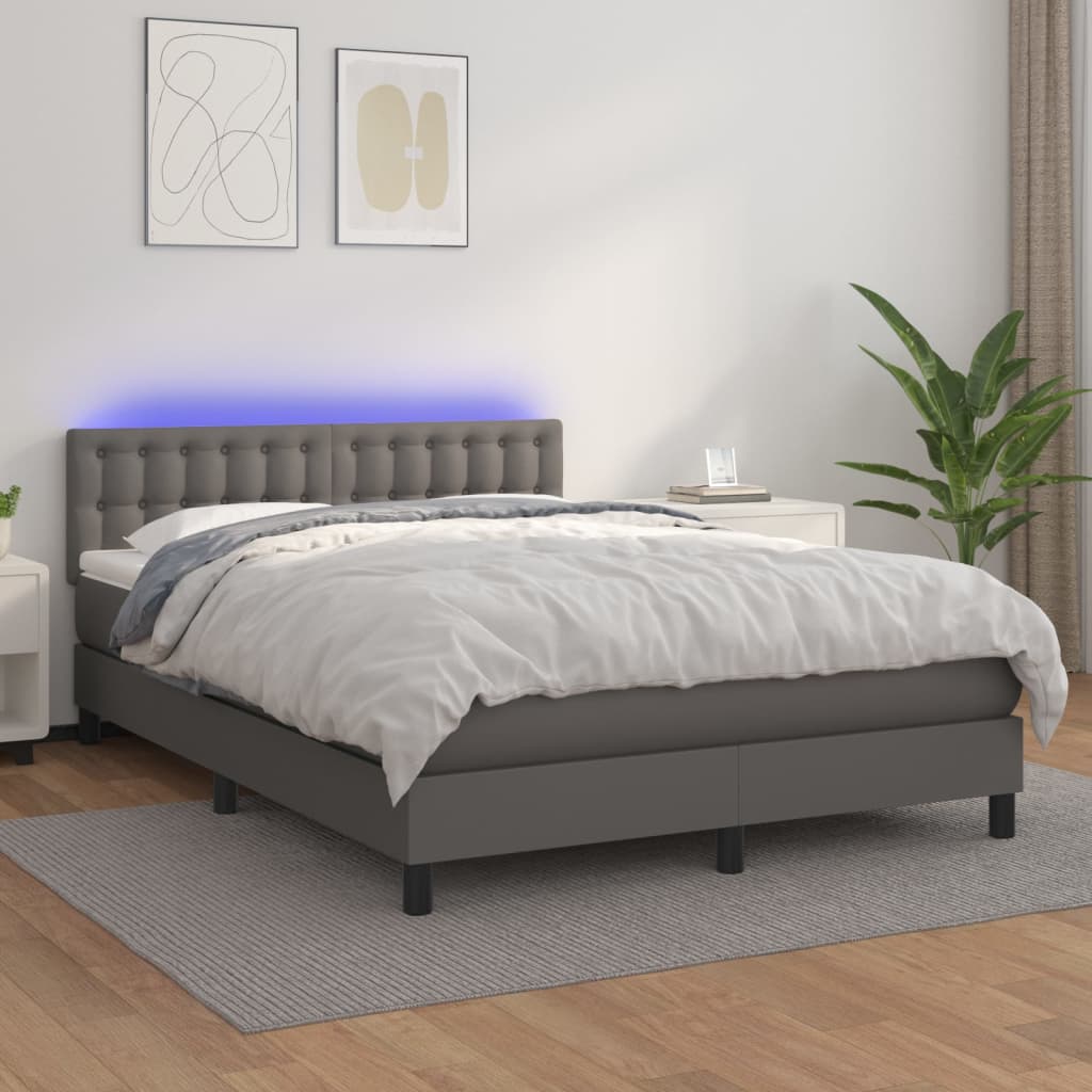 vidaXL Łóżko kontynentalne z materacem i LED, szara ekoskóra 140x190cm