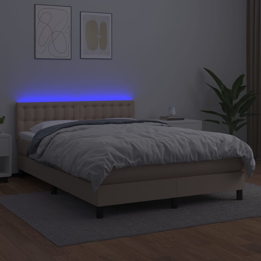 vidaXL Łóżko kontynentalne, materac i LED cappuccino 140x190 cm