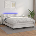 vidaXL Łóżko kontynentalne z materacem i LED, biała ekoskóra 140x200cm