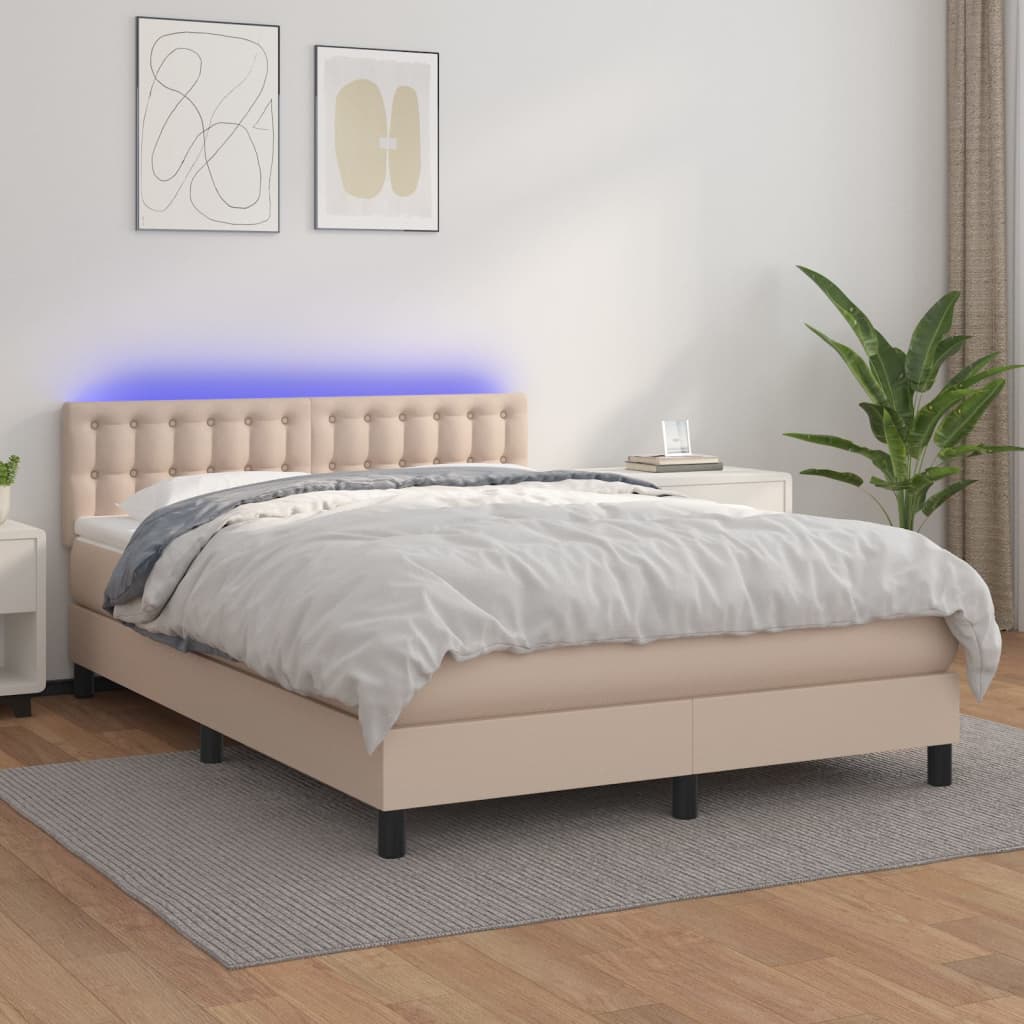 vidaXL Łóżko kontynentalne, materac i LED cappuccino 140x200 cm