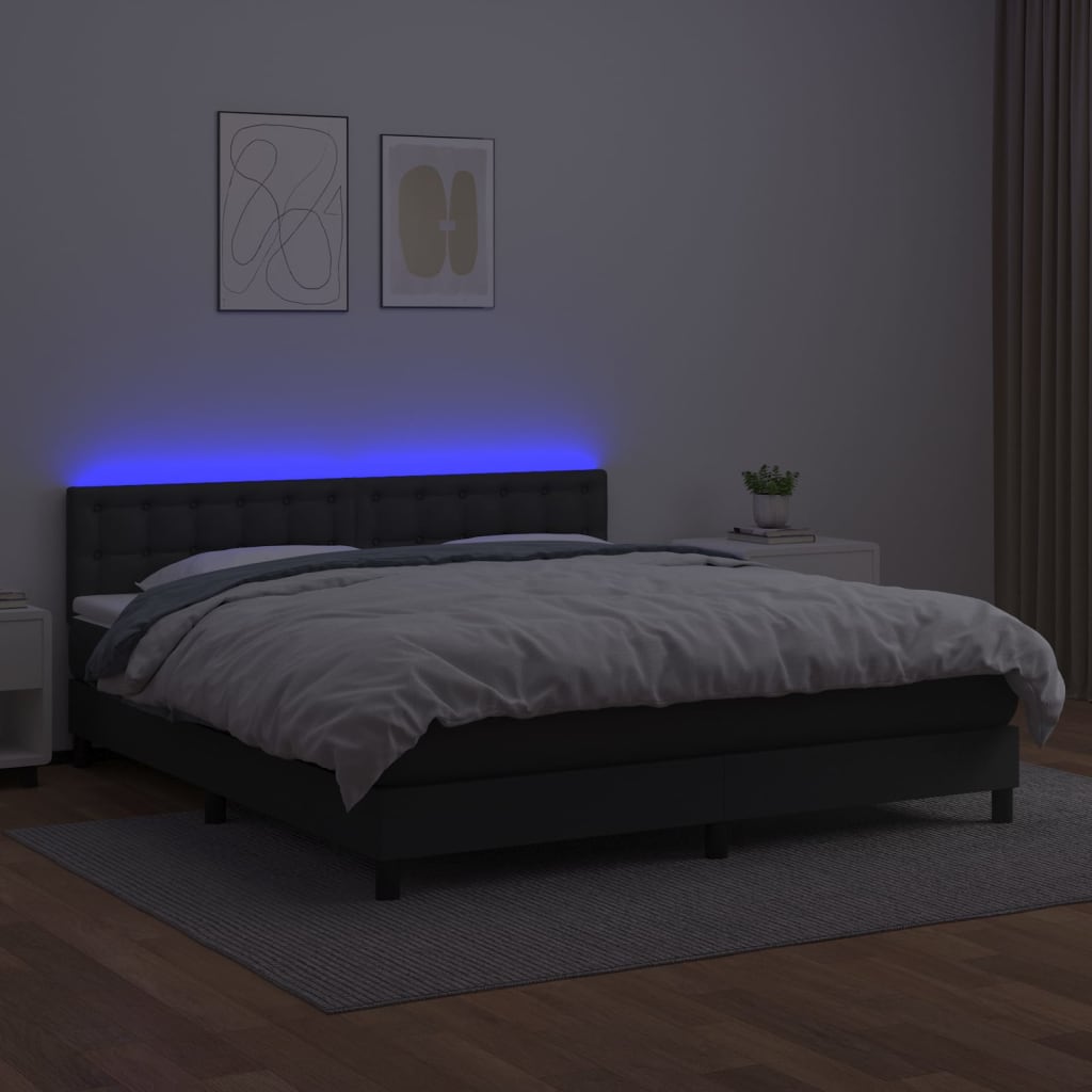 vidaXL Łóżko kontynentalne z materacem i LED czarna ekoskóra 160x200cm