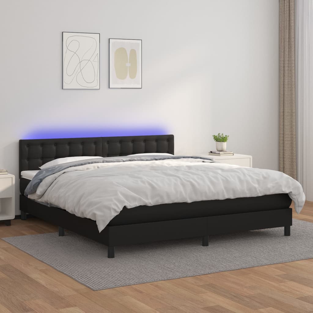 vidaXL Łóżko kontynentalne z materacem i LED czarna ekoskóra 160x200cm