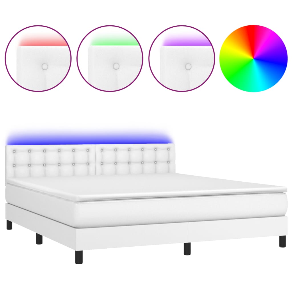 vidaXL Łóżko kontynentalne z materacem i LED, biała ekoskóra 160x200cm
