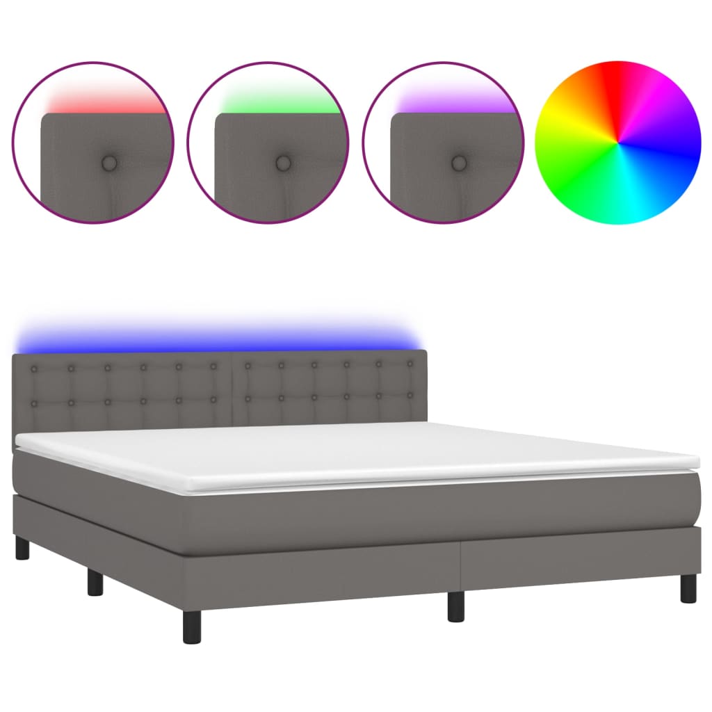 vidaXL Łóżko kontynentalne z materacem i LED, szara ekoskóra 160x200cm