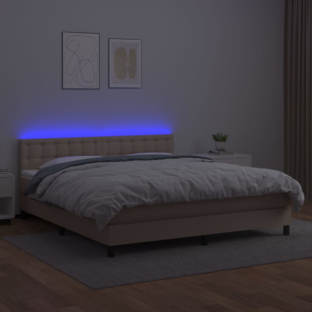 vidaXL Łóżko kontynentalne, materac i LED cappuccino 160x200 cm