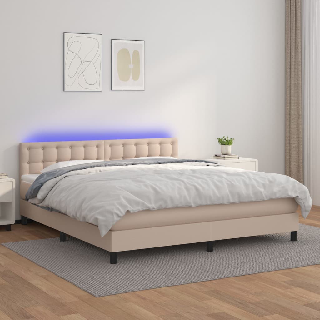 vidaXL Łóżko kontynentalne, materac i LED cappuccino 160x200 cm